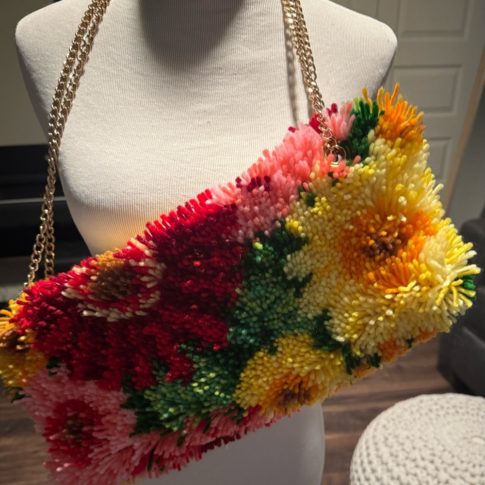 Colorful Floral Women Shoulder Bag with Gold Chain